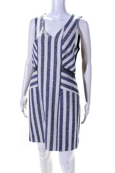 Rebecca Minkoff Womens Blue Striped V-Neck Sleeveless Shift Mini Dress Size 8