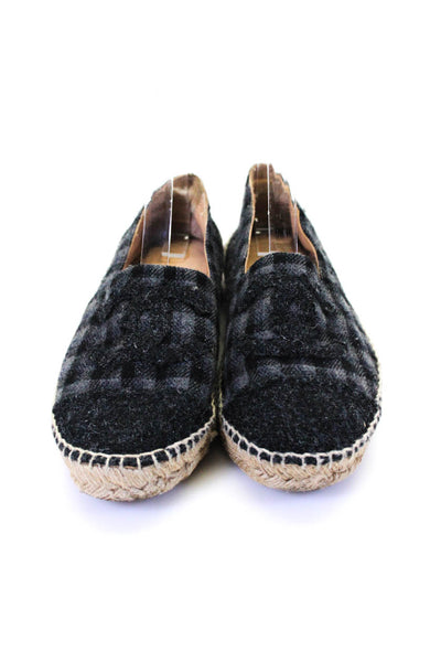 Chanel Womens Cap Toe Check Wool Fleece Slip On Espadrilles Gray Size 40 10