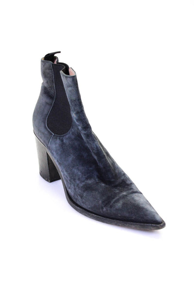 Gianvito Rossi Womens Point Toe Block Heel Chelsea Ankle Boots Dark Gray 40 10