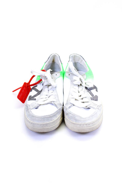 Off White Womens Glitter Airbrush Leather Low Top Sneakers White Green Sz 40 10