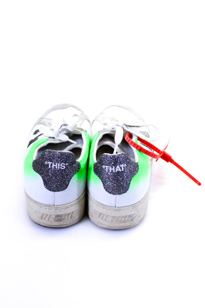 Off White Womens Glitter Airbrush Leather Low Top Sneakers White Green Sz 40 10