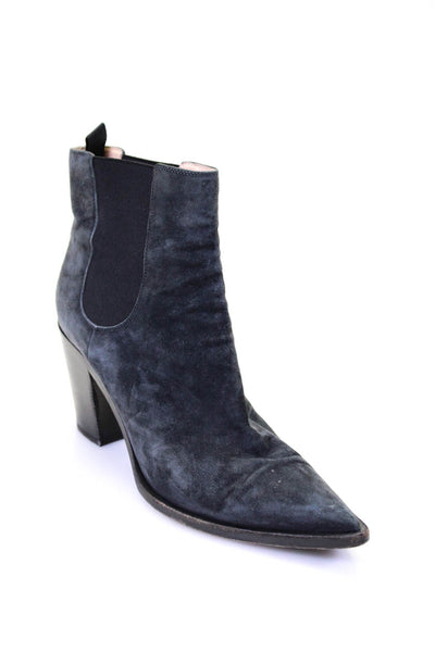 Gianvito Rossi Womens Pointed Toe Block Heel Ankle Boots Dark Gray Suede 40 10