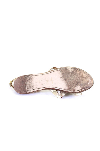Miu Miu Womens Rhinestone Metallic Leather Flat Ankle Strap Sandals Gold Sz 39 9