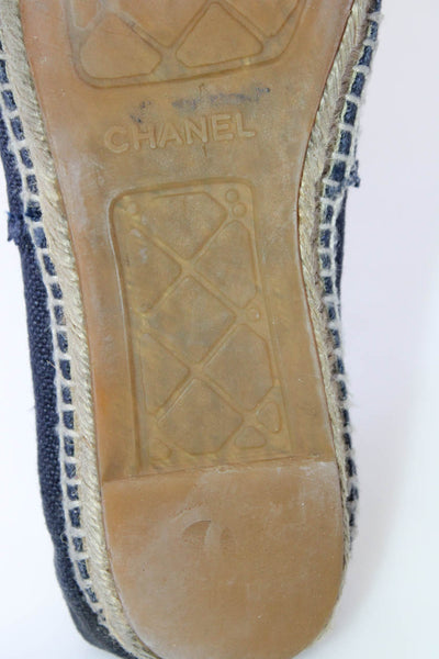 Chanel Womens CC Cap Toe Canvas Slip On Espadrilles Navy Blue Black Size 40 10