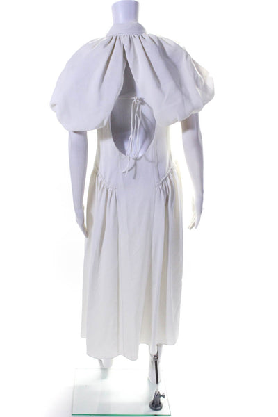 Ashlyn Womens Open Back Puff Sleeve Drop Waist Midi Shirt Dress White Size 0