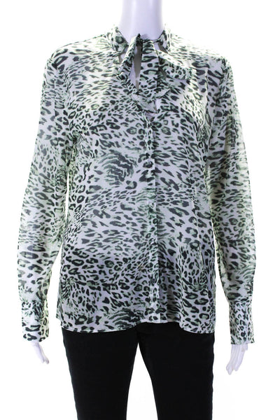 Ecru Womens Animal Print V-Neck Long Sleeve Pullover Blouse Top Green Size L