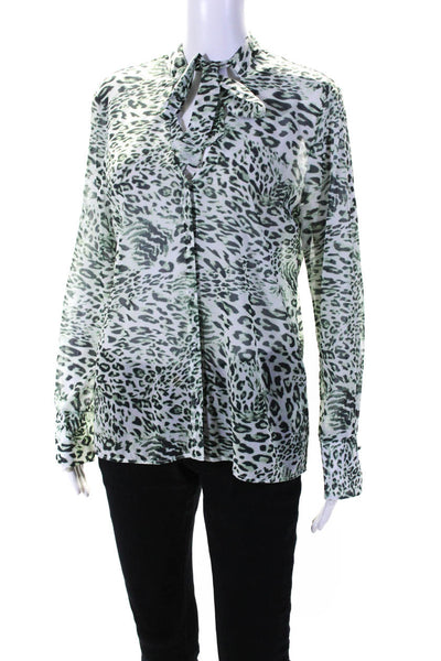 Ecru Womens Animal Print V-Neck Long Sleeve Pullover Blouse Top Green Size L