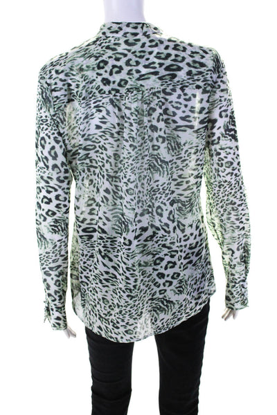 Ecru Womens Animal Print V-Neck Long Sleeve Pullover Blouse Top Green Size L