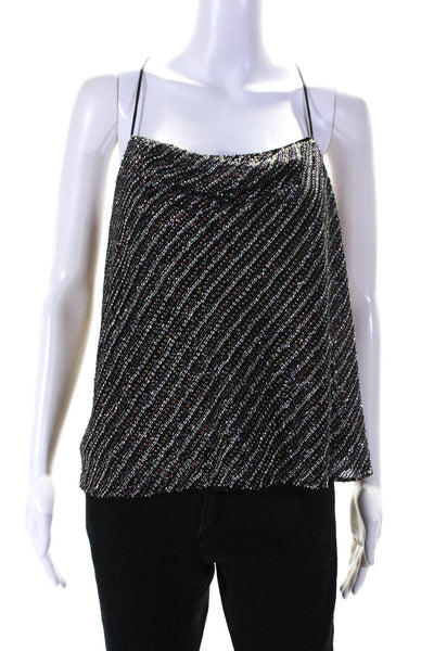 Parker Womens Embroidered Sequined Sleeveless Blouse Tank Top Black Size L