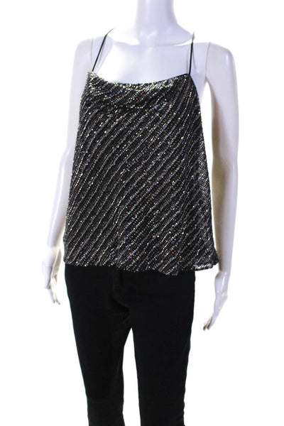 Parker Womens Embroidered Sequined Sleeveless Blouse Tank Top Black Size L