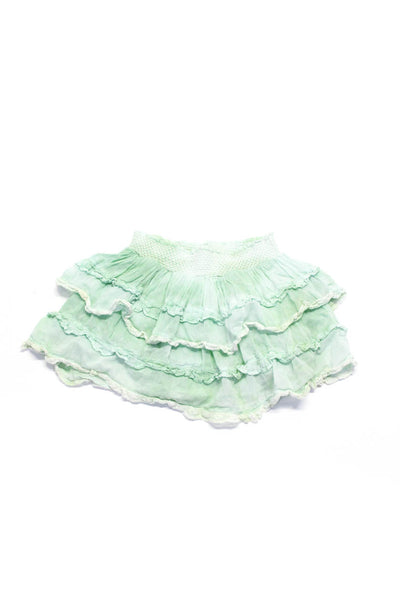 Love Shack Fancy Girls Cotton Tiered Ruffled Elastic Waist Skirt Green Size 7-8