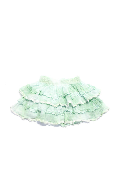 Love Shack Fancy Girls Cotton Tiered Ruffled Elastic Waist Skirt Green Size 7-8
