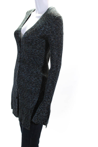 Theory Womens Ribbed Cabled Print Button Down  Sweater Blue Size Medium