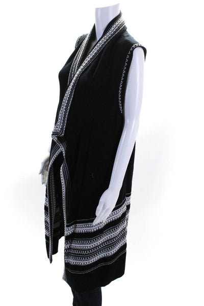 Vince Womens Woven Knit Trim Sleeveless Sweater Black White Size Small