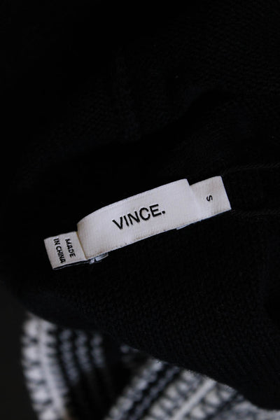 Vince Womens Woven Knit Trim Sleeveless Sweater Black White Size Small