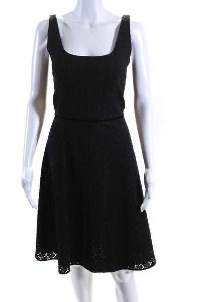 Beth Bowley Womens Eyelet Sleeveless A Line Dress Black Cotton Size 4