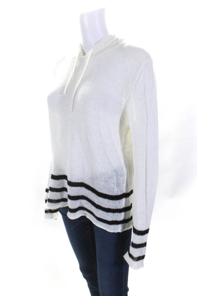 360 Sweater Women's Hood Long Sleeves Open Knit Linen Sweater Cream Size M