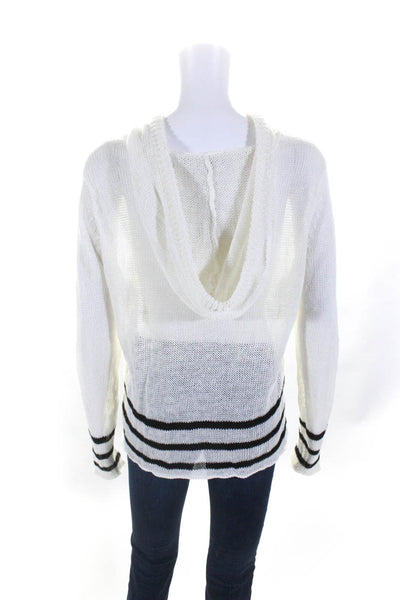 360 Sweater Women's Hood Long Sleeves Open Knit Linen Sweater Cream Size M