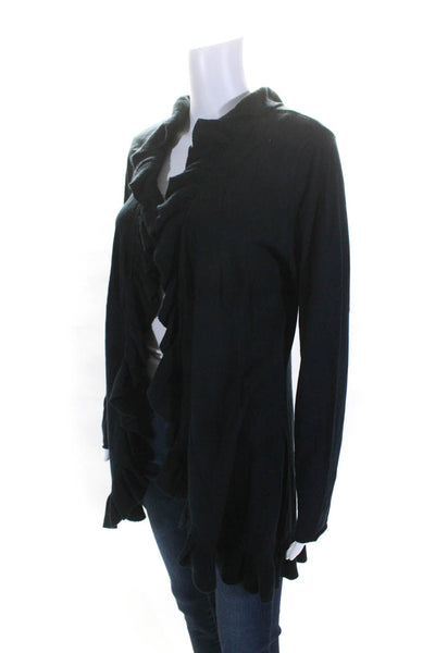 Magaschoni Women's Long Sleeves Open Front Ruffle Cardigan Sweater Black Size L