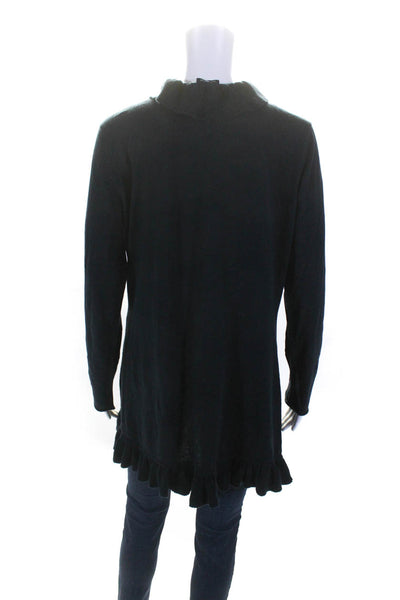 Magaschoni Women's Long Sleeves Open Front Ruffle Cardigan Sweater Black Size L