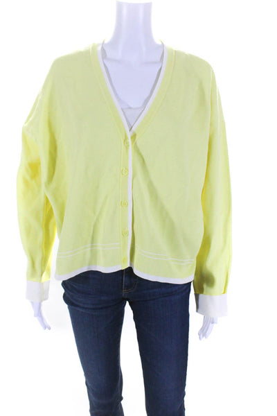 Me + Em Women's V-Neck Long Sleeves Button Down Cardigan Sweater Yellow Size S