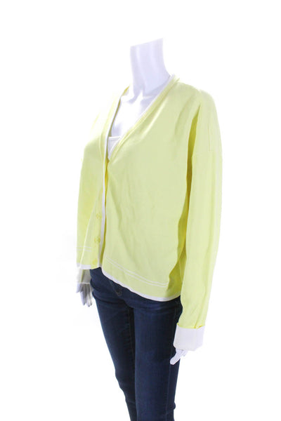 Me + Em Women's V-Neck Long Sleeves Button Down Cardigan Sweater Yellow Size S