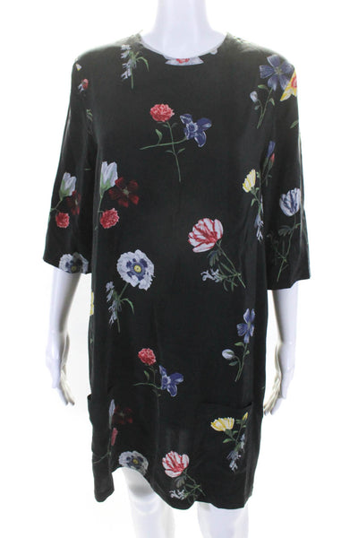 Equipment Femme Women's Silk Short Sleeves A-Line Floral Mini Dress Size M