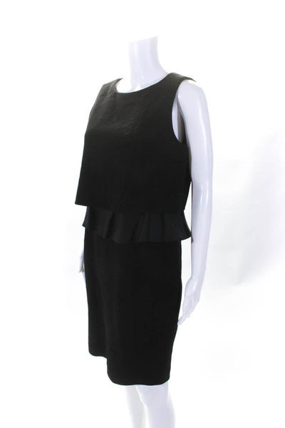 Armani Collezioni Womens Satin Ruffle Crepe Peplum Sheath Dress Black Size 8