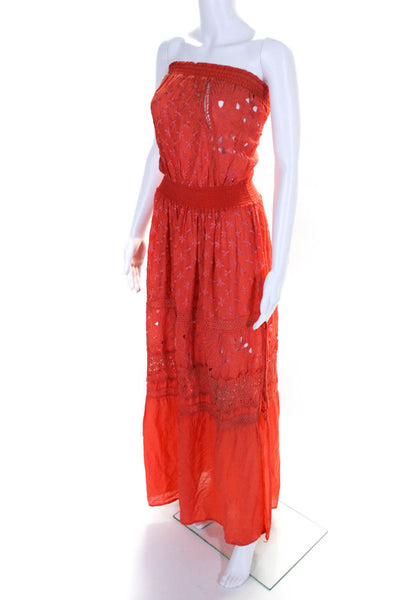 Ramy Brook Women's Square Neck Sleeveless Embroidered Maxi Dress Orange Size M