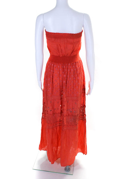 Ramy Brook Women's Square Neck Sleeveless Embroidered Maxi Dress Orange Size M