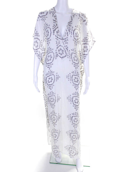 Coolchange Women's V-Neck Short Sleeves Slit Hem Maxi Dress White Size M/L