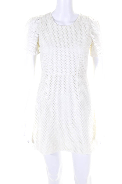 J Crew Women's Round Neck Short Sleeves Mesh Mini Dress Cream Size 2P