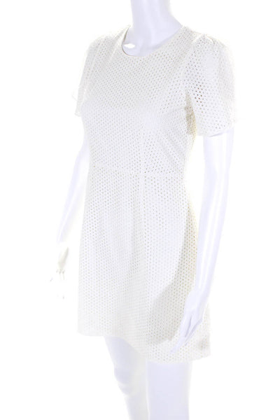 J Crew Women's Round Neck Short Sleeves Mesh Mini Dress Cream Size 2P