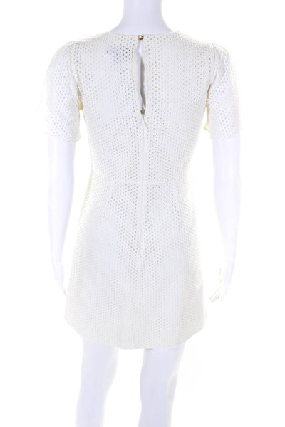 J Crew Women's Round Neck Short Sleeves Mesh Mini Dress Cream Size 2P