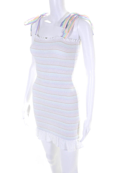 Pitusa Womens White Multicolor Ruffle Square Neck Sleeveless Mini Dress Size XS