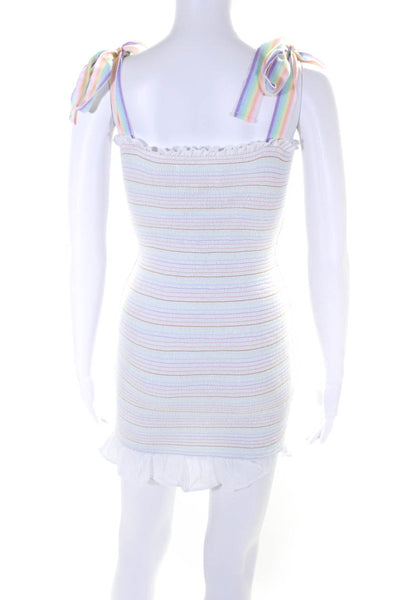 Pitusa Womens White Multicolor Ruffle Square Neck Sleeveless Mini Dress Size XS
