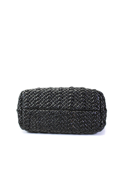 Bottega Veneta Womens Large Snakeskin Handle Intrecciato Leather Handbag Black