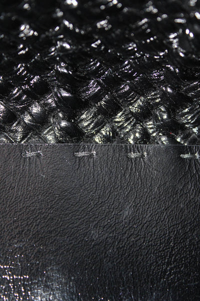 Bottega Veneta Womens Large Snakeskin Handle Intrecciato Leather Handbag Black