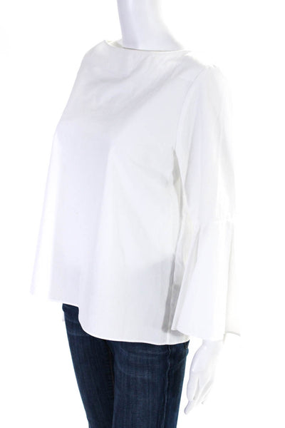 Alice + Olivia Womens Cotton Long Flounce Sleeve Boat Neck Blouse White Size M