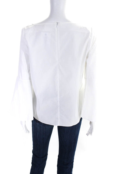 Alice + Olivia Womens Cotton Long Flounce Sleeve Boat Neck Blouse White Size M