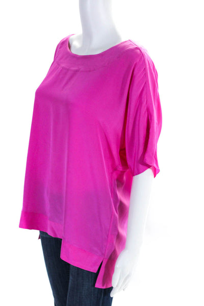 Tibi Womens Silk Georgette Short Sleeve Split Hem Blouse Top Hot Pink Size M