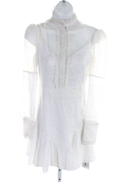 Alexis Womens White Cotton Ruffle High Rise Long Sleeve Shift Dress Size XS