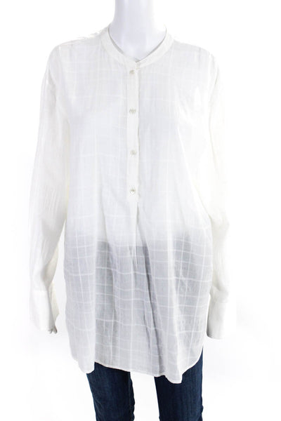 Vince Womens Striped Print V-Neck Buttoned Long Sleeve Blouse White Size L