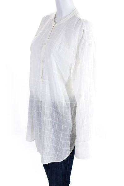 Vince Womens Striped Print V-Neck Buttoned Long Sleeve Blouse White Size L