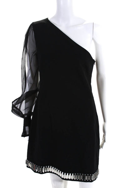 David Koma Womens Silk Geometric Accent Hem Zip One Shoulder Dress Black Size 14