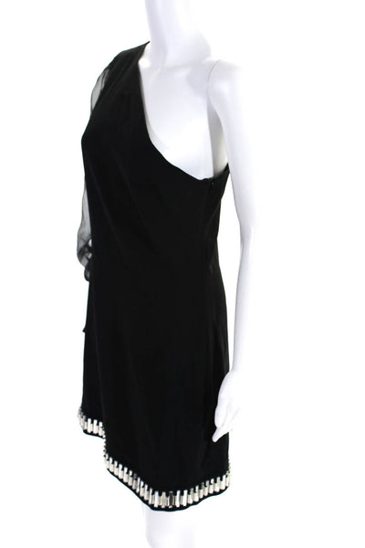 David Koma Womens Silk Geometric Accent Hem Zip One Shoulder Dress Black Size 14