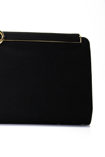 Gucci Womens Vintage Hinged Interlocking GG Grosgrain Satin Clutch Handbag Black