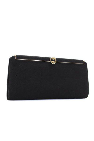 Gucci Womens Vintage Hinged Interlocking GG Grosgrain Satin Clutch Handbag Black