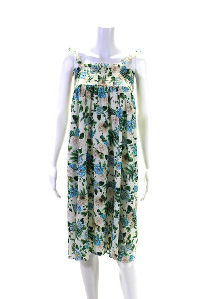 Agua Bendita Womens Cream Floral Smocked Ruffle Sleeveless Maxi Dress Size 10