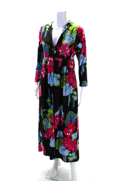 The Westside Womens Black Terry Floral V-Neck Long Sleeve Shift Dress Size XS